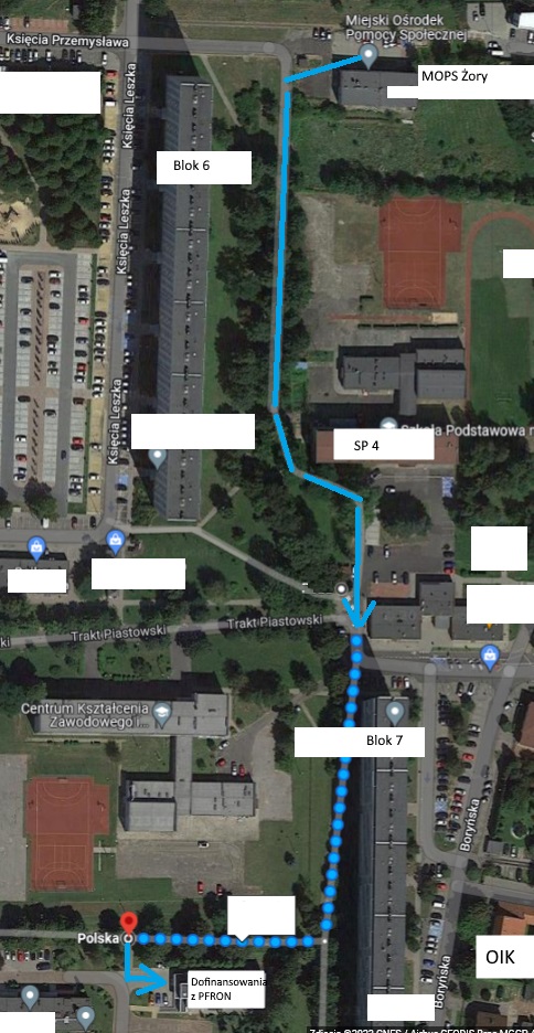 Mapka dojścia z MOPS do ulicy Piastów Górnośląskich 4 Mapka dojścia z MOPS do ulicy Piastów Górnośląskich 4